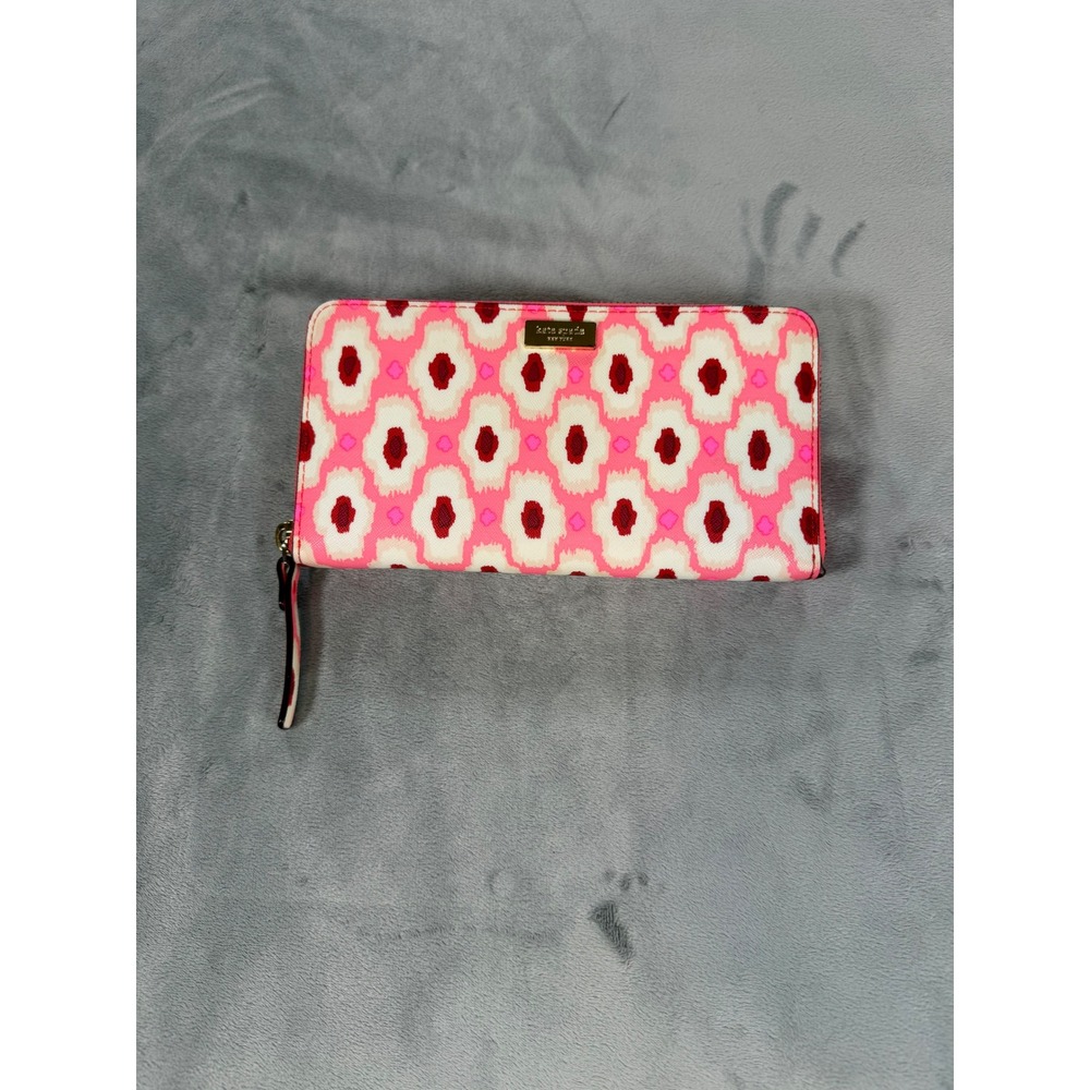 Kate Spade Neda Laurel Way Printed Posy Zip Around Wallet Pink Red White
